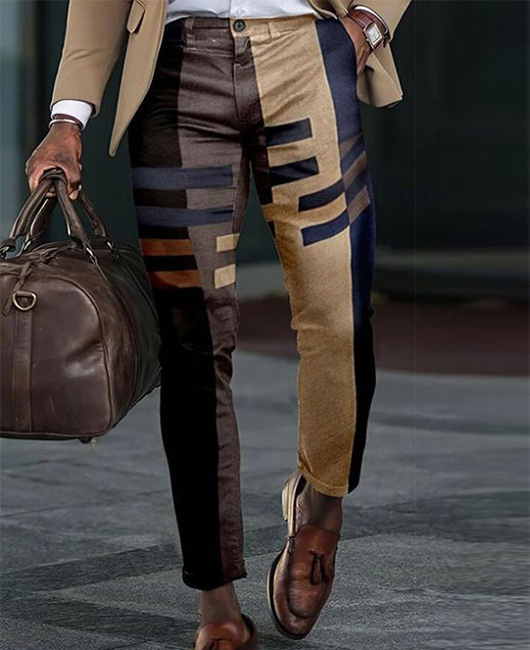 Casual Color Block Straight Leg Pocket Pencil Pants