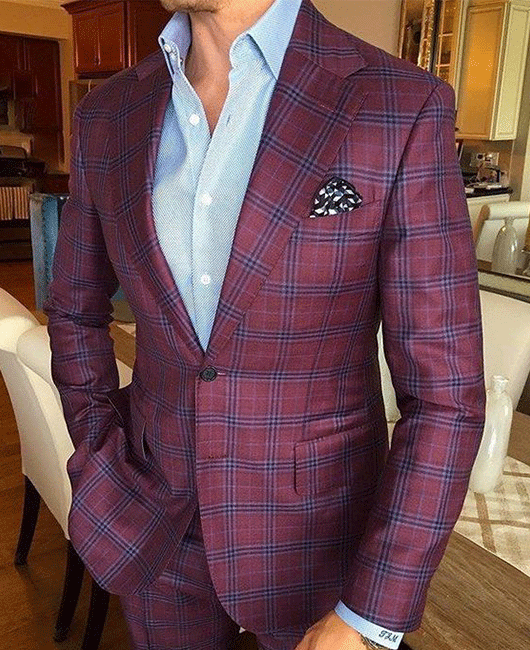 Business Plaid Print Notch Lapel Two Button Pocket Blazer