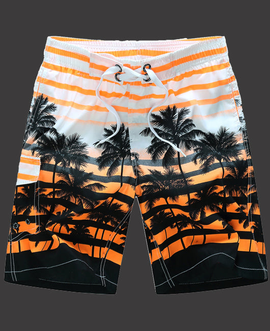 Vacation Casual Coconut Tree Print Elastic Waist Drawstring Shorts