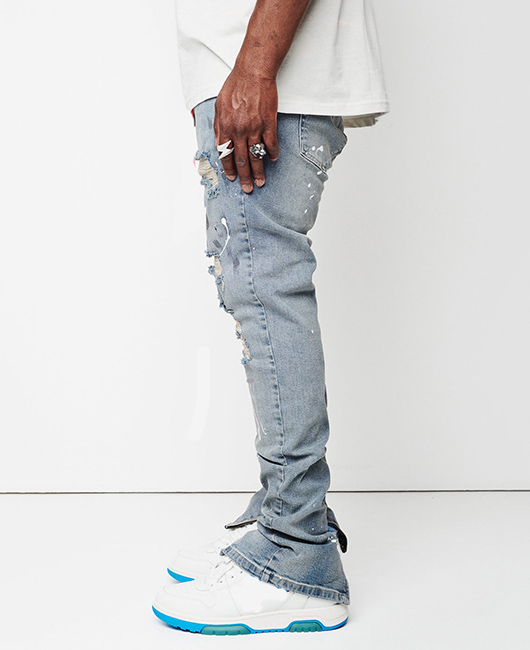 Casual Denim Ripped Zipper Pocket Pencil Jeans