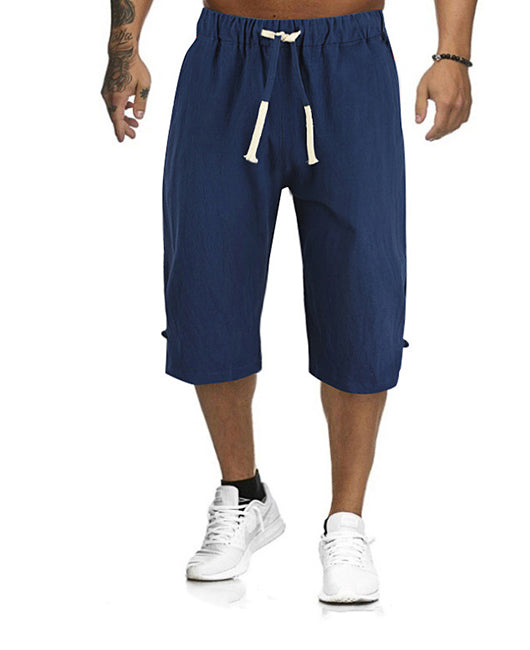 Slant Pocket Drawstring Cheongsam Buckle Capri Pants