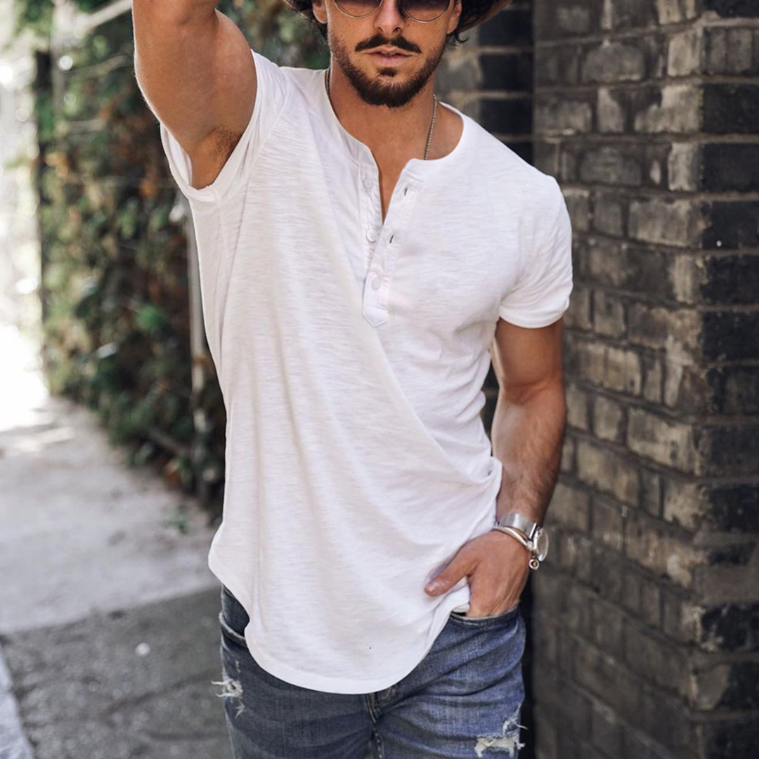 Holiday Casual Solid Color Breathable Henley T-Shirt