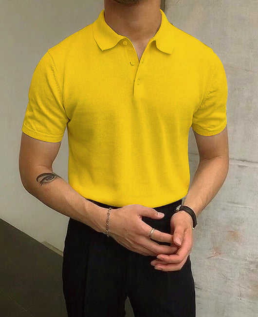 Basic Plain Lapel Collar Loose Short Sleeve Polo Shirt