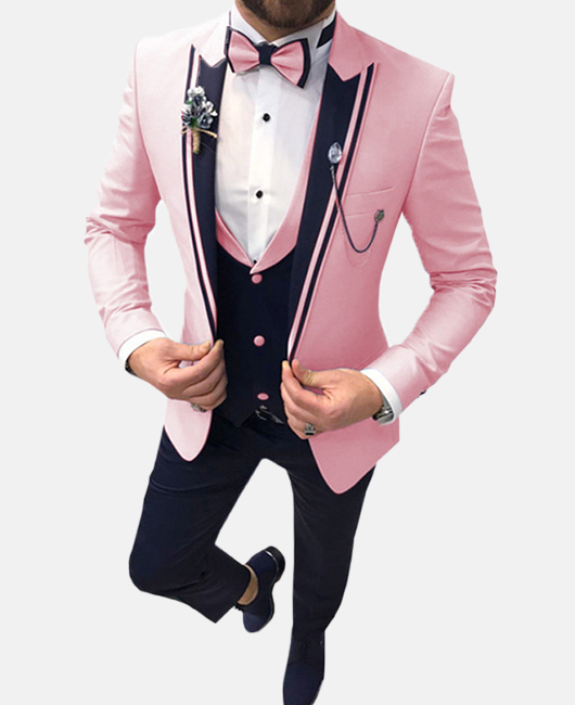 Elegant Plain Collar Stitching Contrast Color Slim Fit Plus Size Blazer & Blazer Vest & Pants 3Pcs Set