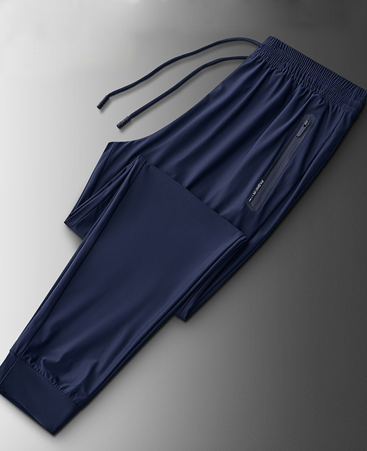 Sporty Plain Loose Stretch Ice Silk Drawstring Jogger Pants