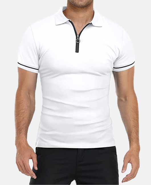 Casual Contrast Binding Lapel Collar Half-Zipper Short Sleeve Polo Shirt