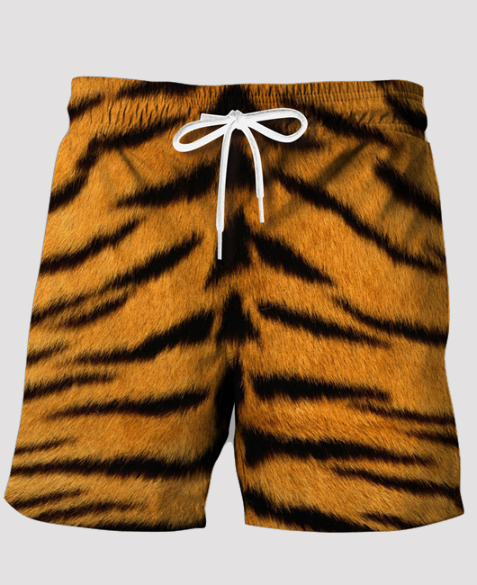Vacation Casual Tiger Stripe Quick-Dry Elastic Waist Drawstring Shorts