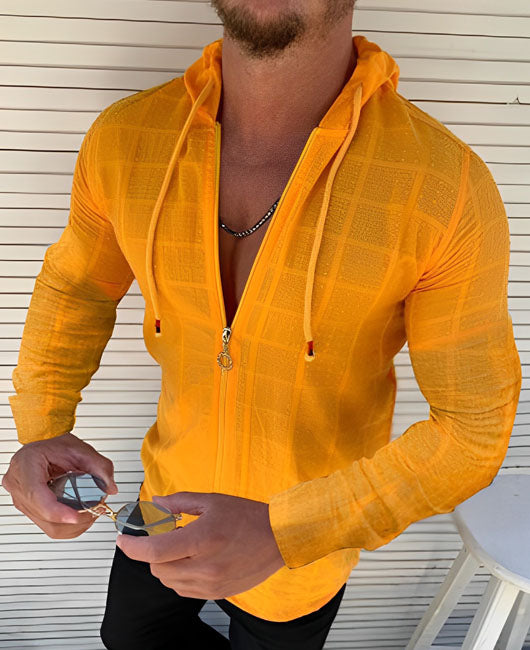 Casual Plain Zipper Plaid Print Hoodie Shirt