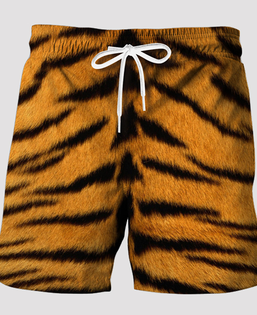 Vacation Casual Tiger Stripe Quick-Dry Elastic Waist Drawstring Shorts