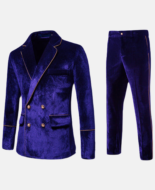 Vintage Plain Lapel Collar Double Breasted Blazer & Pants Set