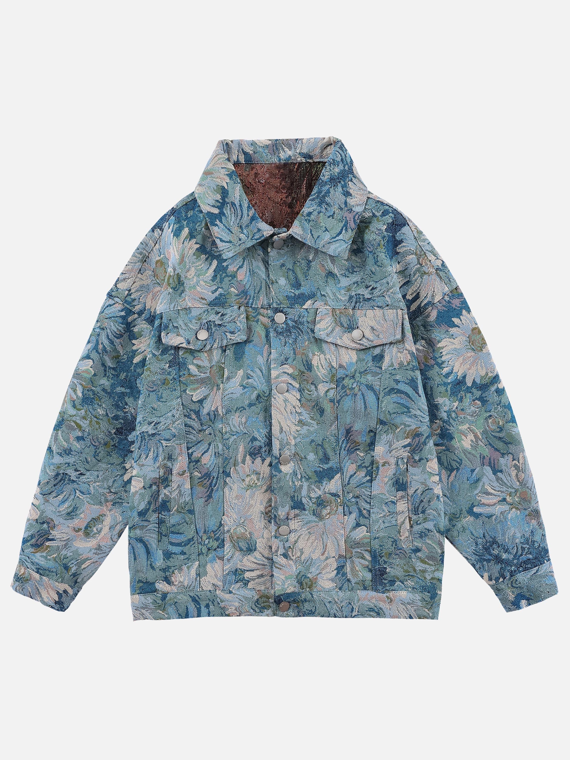 The Vimiaparty Oil Painting Jacquard Flower Denim Jacket