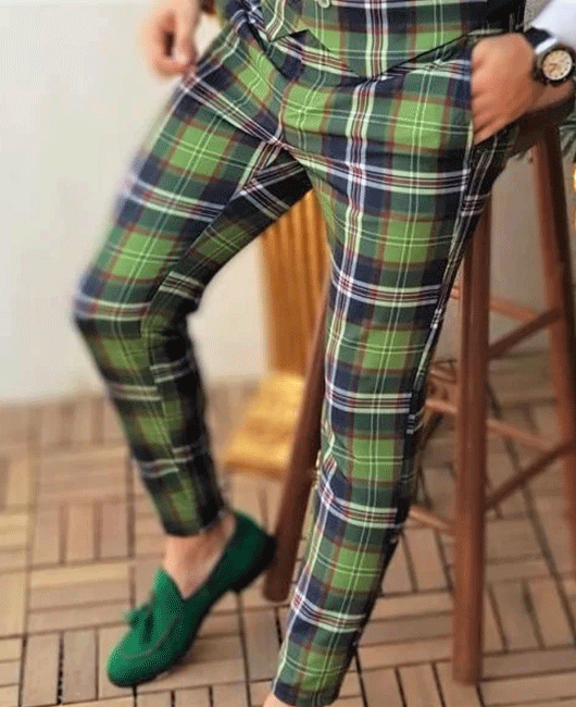 Elegant Plaid Print Slim Fit Formal Pencil Pants
