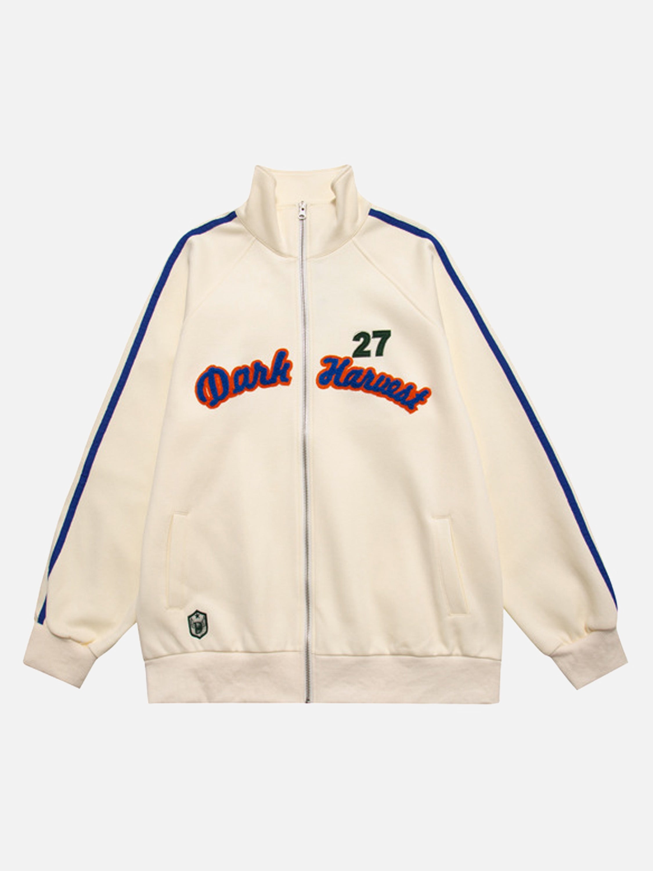 The Vimiaparty American Vintage Letter Stitching Striped Sports Jacket