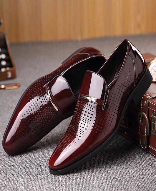 Business Solid Color Point Toe Shiny Patent Dress Shoes