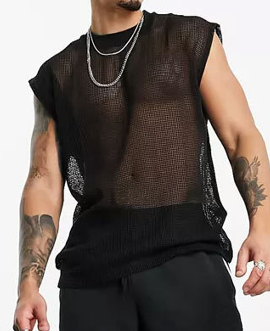 Casual Plain Sheer Hollow Cap Sleeve Loose Tank Top