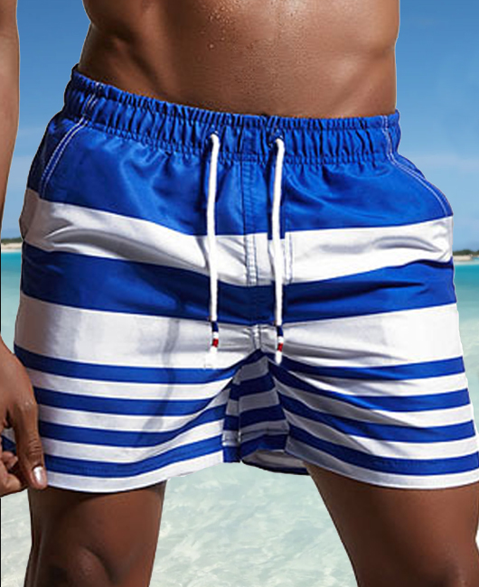 Vacation Casual Striped Print Elastic Waist Drawstring Shorts