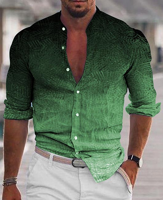 Casual Gradient Calico Stand Collar Long Sleeve Shirt