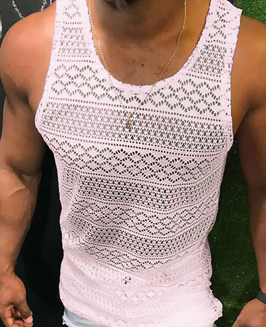 Casual Plain Scoop Neck Hollow Breathable Sleeveless Tank Top
