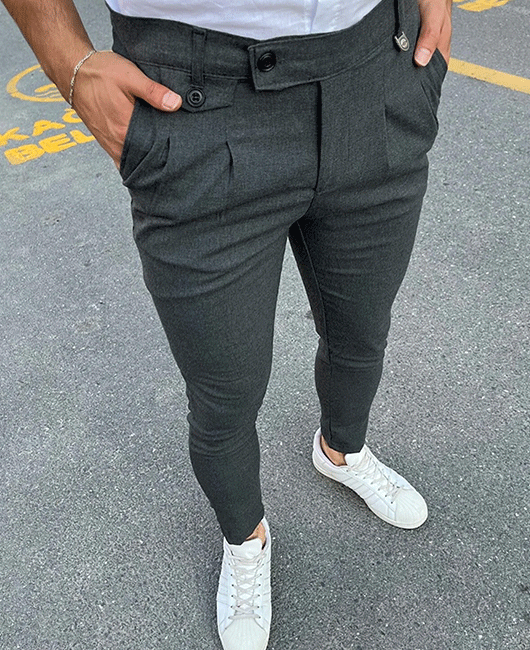 Casual Solid Color Straight Leg Button Pencil Pants