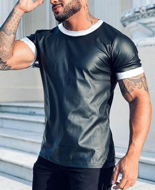 Casual Plain Crew Neck Short Sleeve Contrast Binding Slim Fit T-Shirt