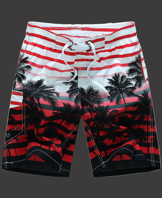 Vacation Casual Coconut Tree Print Elastic Waist Drawstring Shorts