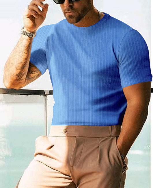 Casual Solid Color Striped Crew Neck Short Sleeve Loose Shirt