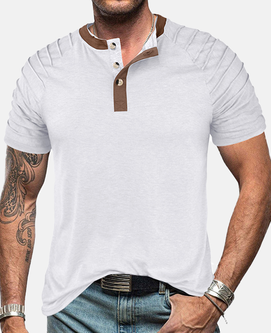 Casual Color Block Henry Neck Raglan Sleeve Shirt