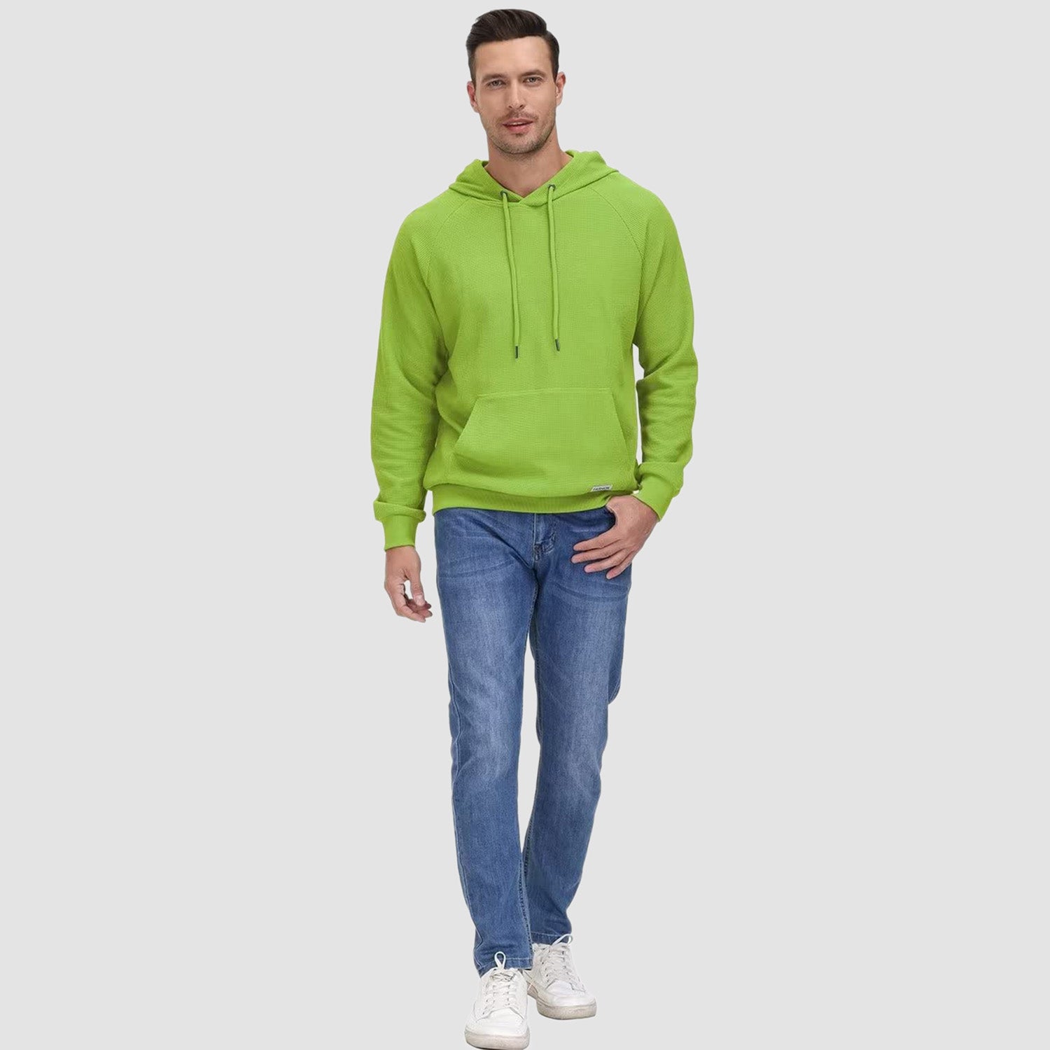 Men's Pullover Hoodies Waffle Knit Long Sleeve Drawstring Casual Active Hooded Sweatshirts with Kangaroo Pockets