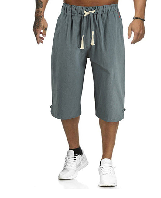 Slant Pocket Drawstring Cheongsam Buckle Capri Pants