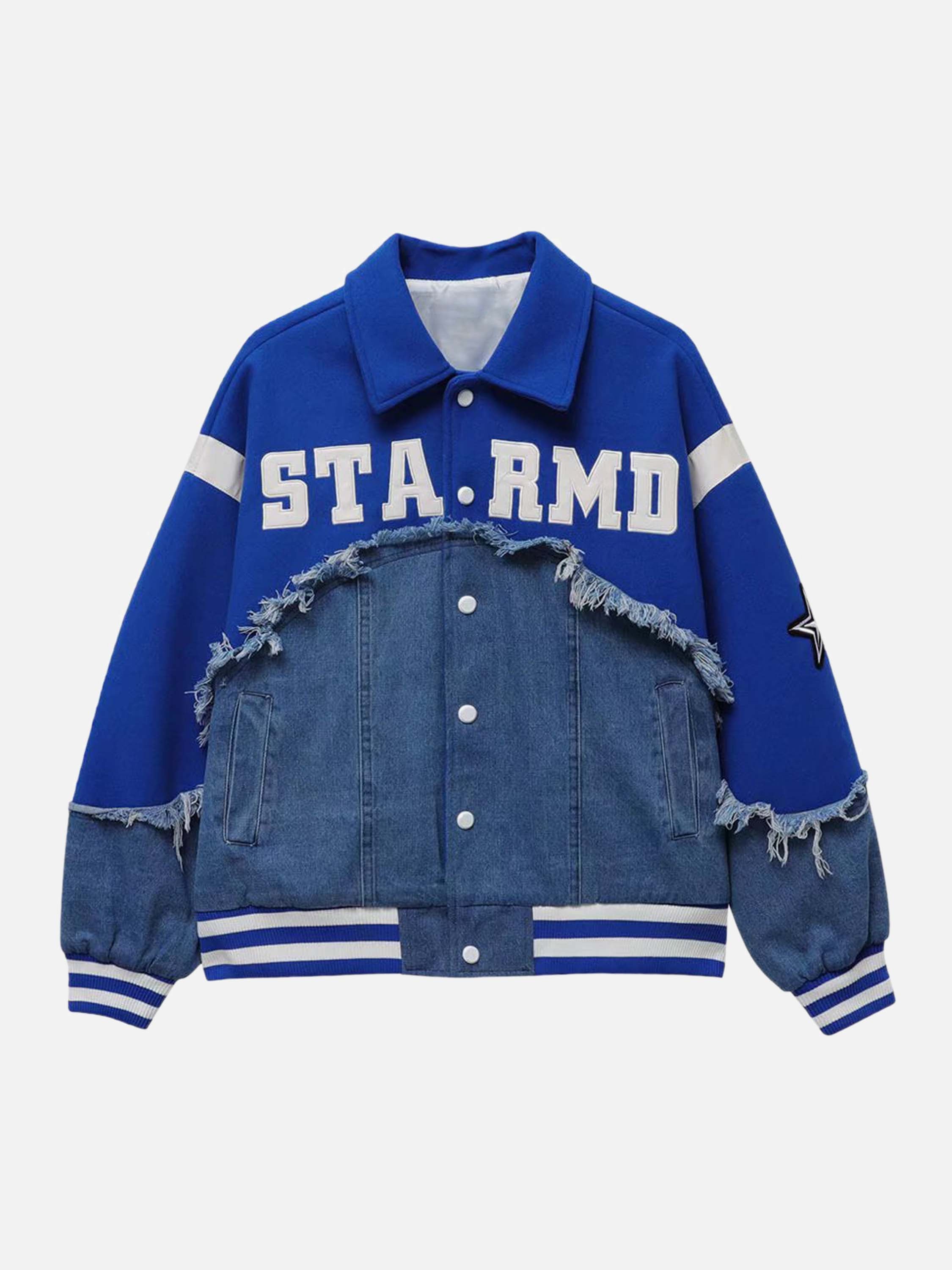 The Vimiaparty American High Street Denim Fabric Splicing Baseball Couple Jacket